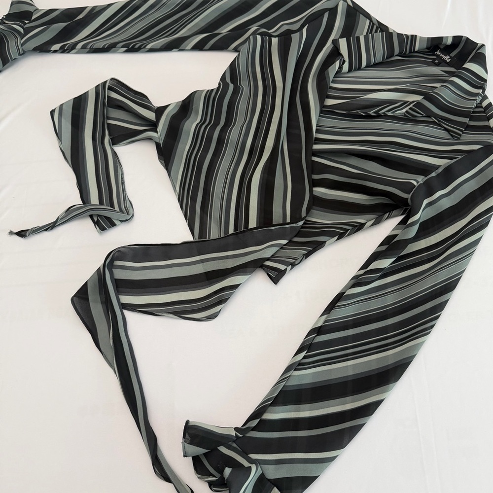 Striped Women's Blouse - Black and Gray